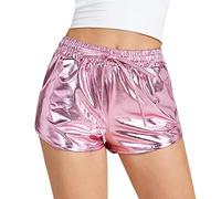 NewL Shiny Metallic Sexy Shorts Women High Waist Reflective Pants | Sparkly reflective metallic shorts, stretchy and breathable, comfy women bottoms for rave, nightclub, festival costume wear