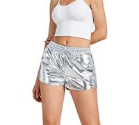 NewL Shiny Metallic Sexy Shorts Women High Waist Reflective Pants | Sparkly reflective metallic shorts, stretchy and breathable, comfy women bottoms for rave, nightclub, festival costume wear