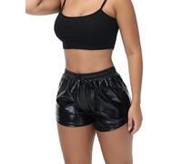 NewL Shiny Metallic Sexy Shorts Women High Waist Reflective Pants | Sparkly reflective metallic shorts, stretchy and breathable, comfy women bottoms for rave, nightclub, festival costume wear