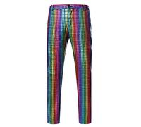 NewL Shiny Rainbow Sequin Pants Men Nightclub Prom Dancer Singer Punk Rock Pants Mens Festival Christmas Party Stage Trousers XL
