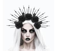 NewL Skull Black Rose Spiked Headbands Gothic Bride Flower Hairhoop Vampire Queen Halo Headpiece for Halloween Cosplay Easter (Style 3)