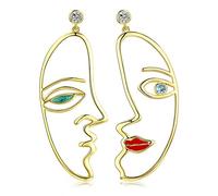 NEWL Trendy Silver Color Hyperbole Picasso Face Drop Earrings for Women Clear CZ Wedding Engagement Jewelry