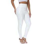 NewL Women Mirror Faux Patent Leather Leggings Reflective Shiny Stretch Tighten Pants High Waist Slim (UK, Alpha, XL, Slim, Regular, White, Slim)