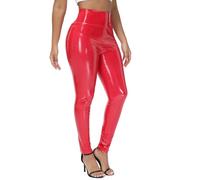 NewL Women Mirror Faux Patent Leather Leggings Wet Look Shiny Stretch | Wet reflective finish, 4-way stretch fabric. High waist design lifts hips, slim bodycon fit for club, party, streetwear