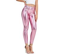 NewL Women Shiny Metallic Sports Leggings Bright Pencil Pant | 4-way stretch shiny metallic fabric, soft & breathable, fitness fashion jeggings candy color, for party, dance & daily wear