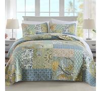 NEWLAKE Bedspread Quilt Set with Real Stitched Embroidery, Bohemian Floral Pattern,Twin Size