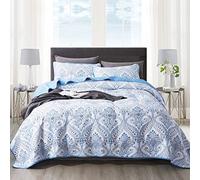 NEWLAKE Cotton Bedspread Quilt Sets-Reversible Patchwork Coverlet Set, Blue Classic Royal Pattern, Queen Size