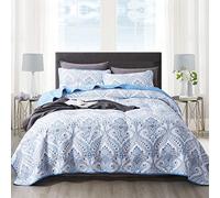 NEWLAKE Cotton Bedspread Quilt Sets-Reversible Patchwork Coverlet Set, Blue Classic Royal Pattern,Twin Size