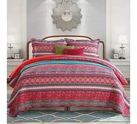 NEWLAKE Cotton Bedspread Quilt Sets-Reversible Patchwork Coverlet Set, Striped Bohemian Pattern,Queen Size