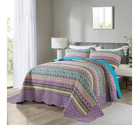 NEWLAKE Cotton Bedspread Quilt Sets - Reversible Patchwork Coverlet Set, Striped Jacquard Pattern, California King Size