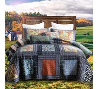 NEWLAKE Cotton Patchwork Bedspread, 3-Piece Bedding Quilt Set with Real Stitched Embroidery, Reversible Matelasse Bed Coverlet Set,Vintage Flowery Grid,Queen Size