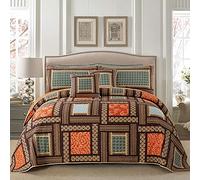NEWLAKE Cotton Patchwork Bedspread, 3-Piece Bedding Quilt Set with Real Stitched Embroidery, Reversible Matelasse Bed Coverlet Set,Bohemian Farmhouse,Twin Size