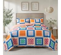 NEWLAKE Quilt Bedspread Sets, Bohemian Farmhouse Pattern Reversible Bedding Blankets, King Size
