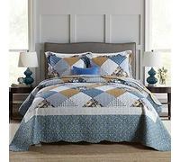 NEWLAKE Quilt Bedspread Sets-Checkered Floral Reversible Coverlet Set,Queen Size