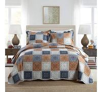 NEWLAKE Quilt Bedspread Sets-Color Block Pattern Reversible Coverlet Set,Queen Size