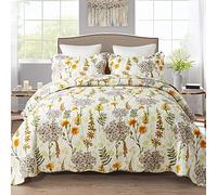 NEWLAKE Quilt Bedspread Sets-Yellow Flower Pattern Reversible Soft Coverlet Set,King Size