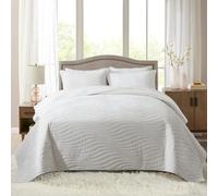 NEWLAKE Quilt King Bedding Set, Velvet Gorgeous Comforter Bedspread Sets Lightweight, Soft Warm Oversized Coverlet Color Matched with 2 Pillow Shams for All Season, Unique Design- (Cream, 106"x98")