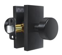 Newlaking Matte Black Zinc Alloy Passage Door Knob, Round Lever Handle with Rectangular Backplate, Hallway Closet Bedroom Bathroom Interior Hardware, 1 Pack