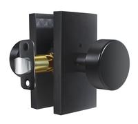 Newlaking Matte Black Zinc Alloy Privacy Door Knob with Lock, Heavy-Duty Round Handle with Rectangle Frame, Bedroom Bathroom Interior Quick Installation Lock Set, 1 Pack