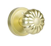 Newlaking Satin Brass Door Knobs Interior Privacy Gold Door Knob with Push Button Lock Vintage Pumpkin Ball Style Door Knob for Bedroom and Bathroom, 1 Pack