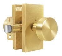 Newlaking Satin Brass Zinc Alloy Privacy Door Knob with Lock, Heavy-Duty Round Handle with Rectangle Frame, Bedroom Bathroom Interior Quick Installation Lock Set, 1 Pack