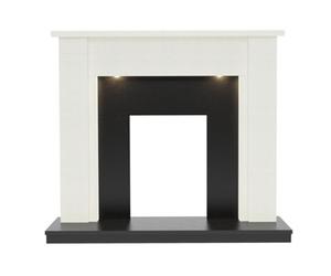 Newland Elda 48" White & Black Granite Effect Micro Marble Fire Surround With Under Mantel Lighting (75mm Rebate)