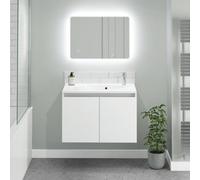 NEWLAND Pebble 800mm White Gloss Wall Hung Basin Unit Complete With Basin