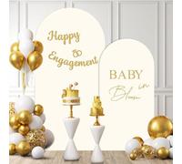 Newleafly Set of 2 Arch Backdrop Cover 7.2FT, 6FT Beige and Baby in Bloom and Happy Engagement Decal Sign - Adjustable Wedding Arch Cover Spandex for Wedding Birthday Baby Shower Banquet Decoration
