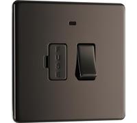 Newlec British General FBN52 Nexus Flatplate Screwless Black Nickel 13A 2 Pole Neon Switched Fused Spur Unit