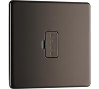 Newlec British General FBN54 Nexus Flatplate Screwless Black Nickel 13A Unswitched Fused Spur Unit