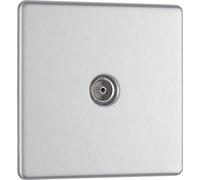 Newlec British General FBS60 Nexus Flatplate Screwless Brushed Steel 1 Gang Coaxial TV Socket