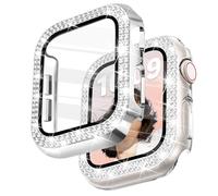 Newlibery 2-Pack Bling Case with HD Screen Protector Women Compatible with Apple Watch 38mm Diamond PC Bumper Full Protective Face Cover for iWatch Series 1/2/3 Silver/Clear