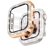 Newlibery 2-Pack Bling Case with HD Screen Protector Women Compatible with Apple Watch 41mm Diamond PC Bumper Full Protective Face Cover for iWatch Series 7/8/9 Rose Gold/Clear