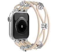 Newlibery Bead Strap Compatible with Apple Watch 41mm 38mm 44mm 42mm 45mm 46mm 49mm Braided Solo Loop Nylon Strap Stretchy for iWatch Series 11/10/9/8/7/6/5/4, SE, 3/2/1 Ultra, A Starlight, S-44/45/49