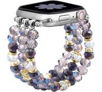 Newlibery Beaded Band for Women Compatible with Apple Watch 38mm 40mm 41mm 42mm 44mm 45mm 46mm 49mm, Crystal Elastic Strap for iWatch Series 11/10/9/8/7/6/5/4/3/2/1/SE/Ultra, A5 Violet, 38/40/41/42mm