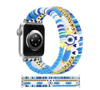 Newlibery Beaded Bracelet Compatible with Apple Watch Band 38mm 40mm 41mm for Kids Girls Women Cute Preppy Handmade Elastic Stretch Watch Strap for iWatch Series 9/8/7/SE/6/5/4/3/2/1 Blue Evil Eye