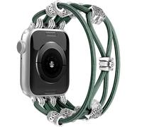 Newlibery Beaded Bracelet Compatible with Apple Watch Band 40mm 41mm 38mm 42mm Women, Boho Braided Solo Loop Nylon Strap Stretchy Dressy Band Replacement for iWatch Series 10/9/8/SE/7/6/5/4/3/2/1