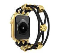 Newlibery Beaded Bracelet Compatible with Apple Watch Band 44mm 42mm 45mm 46mm 49mm Women, Boho Braided Solo Loop Nylon Strap Stretchy Dressy Band Replacement for iWatch Series 10/9/8/SE/7/6/5/4/3/2/1