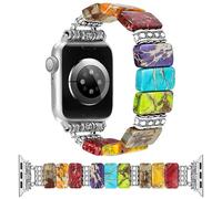 Newlibery Beaded Natural Stone Bracelet Band Women Compatible with Apple Watch 38/40/41/42mm(S10/11) Boho Elastic Western Vintage Imperial Stone Strap for iWatch Series 11/10/9/8/7/6/5/4/3/2/1/SE
