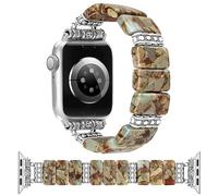 Newlibery Beaded Natural Stone Bracelet Band Women Compatible with Apple Watch 42/44/45/46/49mm Boho Handmade Elastic Western Vintage Imperial Stone Strap for iWatch Series 10/9/8/7/6/5/4/3/2/1/SE