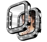 Newlibery Bling Case with HD Screen Protector Women Compatible with Apple Watch 42mm Diamond Protective Face Cover PC Frame Protector for iWatch Series 10 Black