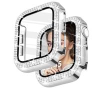 Newlibery Bling Case with HD Screen Protector Women Compatible with Apple Watch 45mm Diamond Protective Face Cover PC Frame Protector for iWatch Series 9/8/7 Silver