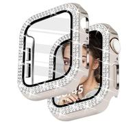 Newlibery Bling Case with HD Screen Protector Women Compatible with Apple Watch 45mm Diamond Protective Face Cover PC Frame Protector for iWatch Series 9/8/7 Starlight