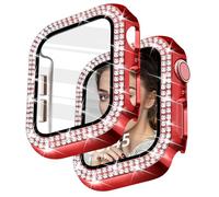 Newlibery Bling Watch Case with HD Screen Protector Women Compatible with Apple Watch 45mm Diamond Sparkle Protective Face Cover PC Frame Protector for iWatch Series 7/8/9 Red