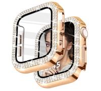 Newlibery Glitter Diamond Case for Women, Compatible with Apple Watch 44 mm, Hard PC Bumper Case with HD Tempered Screen Protector Film for iWatch Series 4/5/6/SE - Rose Gold 44 mm, No gemstone