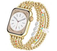 Newlibery Gold Beaded Bracelet Bands Women Compatible with Apple Watch 40mm 42mm(S10/11) 41mm 38mm Colorful Cross Dressy Stretchy Jewelry Strap Replacement for iWatch Series 11/10/9/8/7/6/5/4/3/2/1/SE