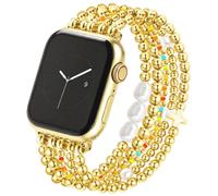 Newlibery Gold Beaded Bracelet Bands Women Compatible with Apple Watch 42mm(S3/2/1) 44mm 45mm 46mm 49mm Colorful Cross Dressy Stretchy Jewelry Strap for iWatch Series 11/10/9/8/7/6/5/4/3/2/1/SE/Ultra