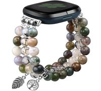 Newlibery Natural Stone Beads Bracelet for Women for Fitbit Versa 4/Versa 3/Sense 2/Sense Bands Feminine Cute Handmade Boho Elastic Stretch Band Replacement Agate Healing Stones, Stone, Gemstone