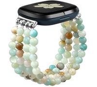 Newlibery Natural Stone Beads Bracelet for Women for Fitbit Versa 4/Versa 3/Sense 2/Sense Bands Feminine Cute Handmade Boho Elastic Stretch Band Replacement Agate Healing Stones, 5.8"-6.9", Stone