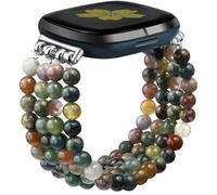 Newlibery Natural Stone Beads Bracelet for Women for Fitbit Versa 4/Versa 3/Sense 2/Sense Bands Feminine Cute Handmade Boho Elastic Stretch Band Replacement Agate Healing Stones